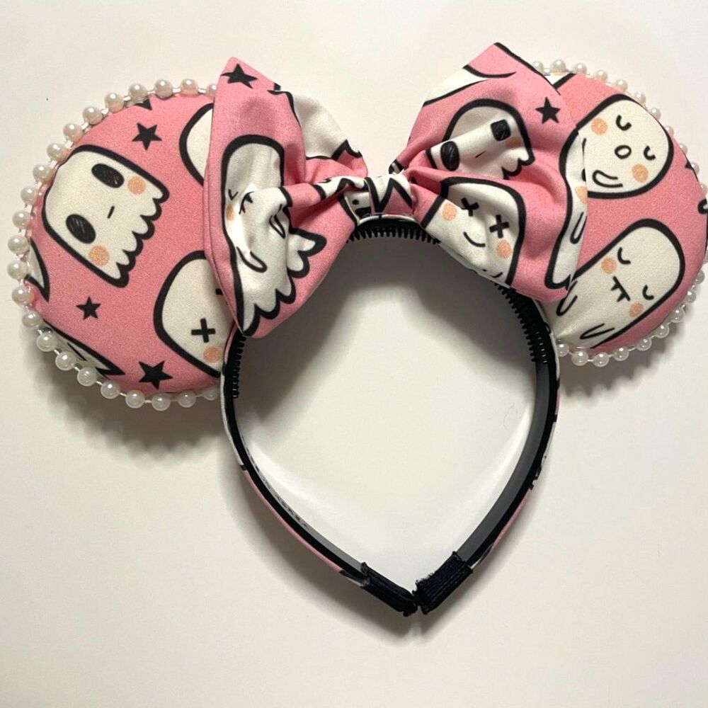 Ghost Minnie Mouse Ears Pink & White